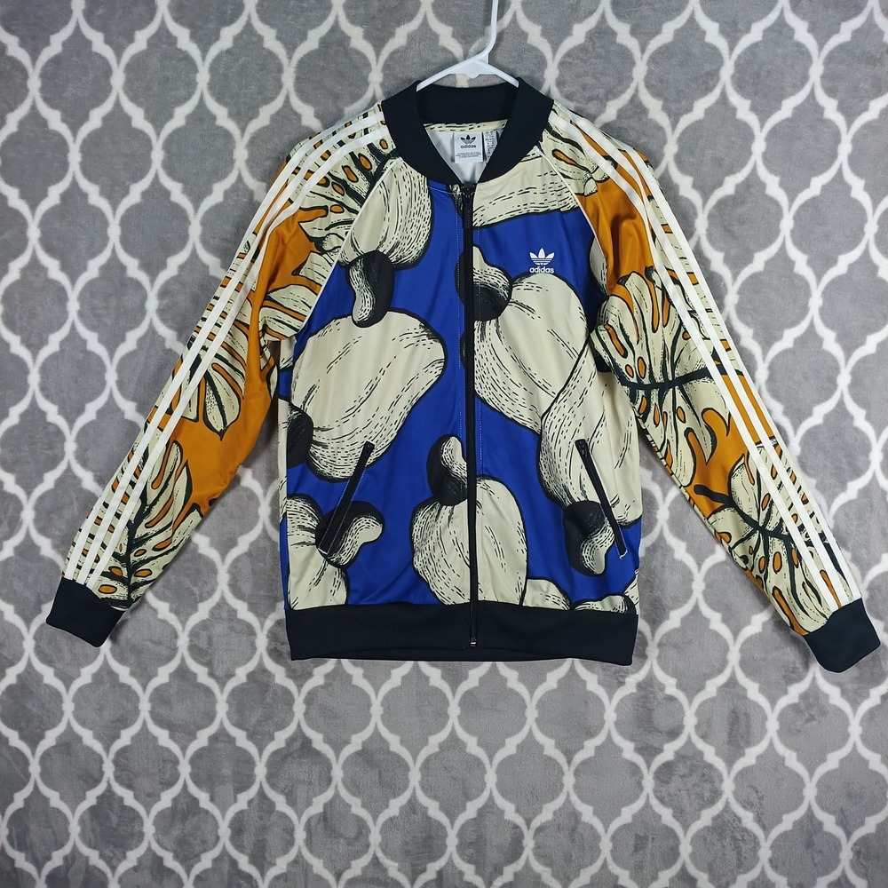 Adidas x Farm Rio Track Jacket Womens M Blue Orange Tropical Floral Trefoil
